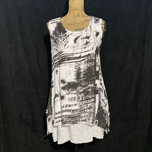 Womens S Tunic Top CREATION S White Black Abstract Graphic Print Long Layer NICE
